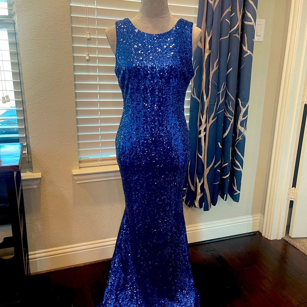 Blue Sequin Evening Gown